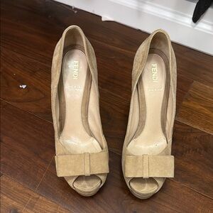 Fendi Beige Peep-Toe Heels with Bow